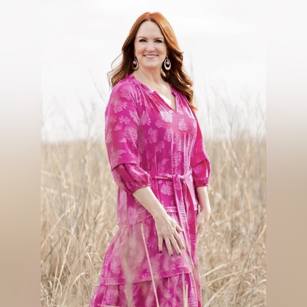 The Pioneer Woman Fuchsia Pink Midi Dress with 3/4 sleeves